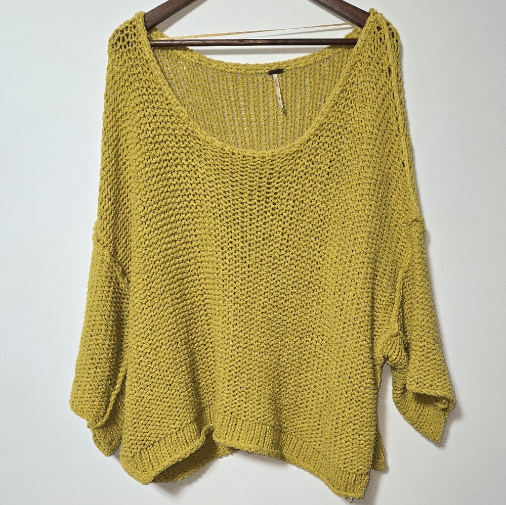 Free People Halo Oversized Knit Sweater Mustard Yellow Medium - Picture 1 of 7